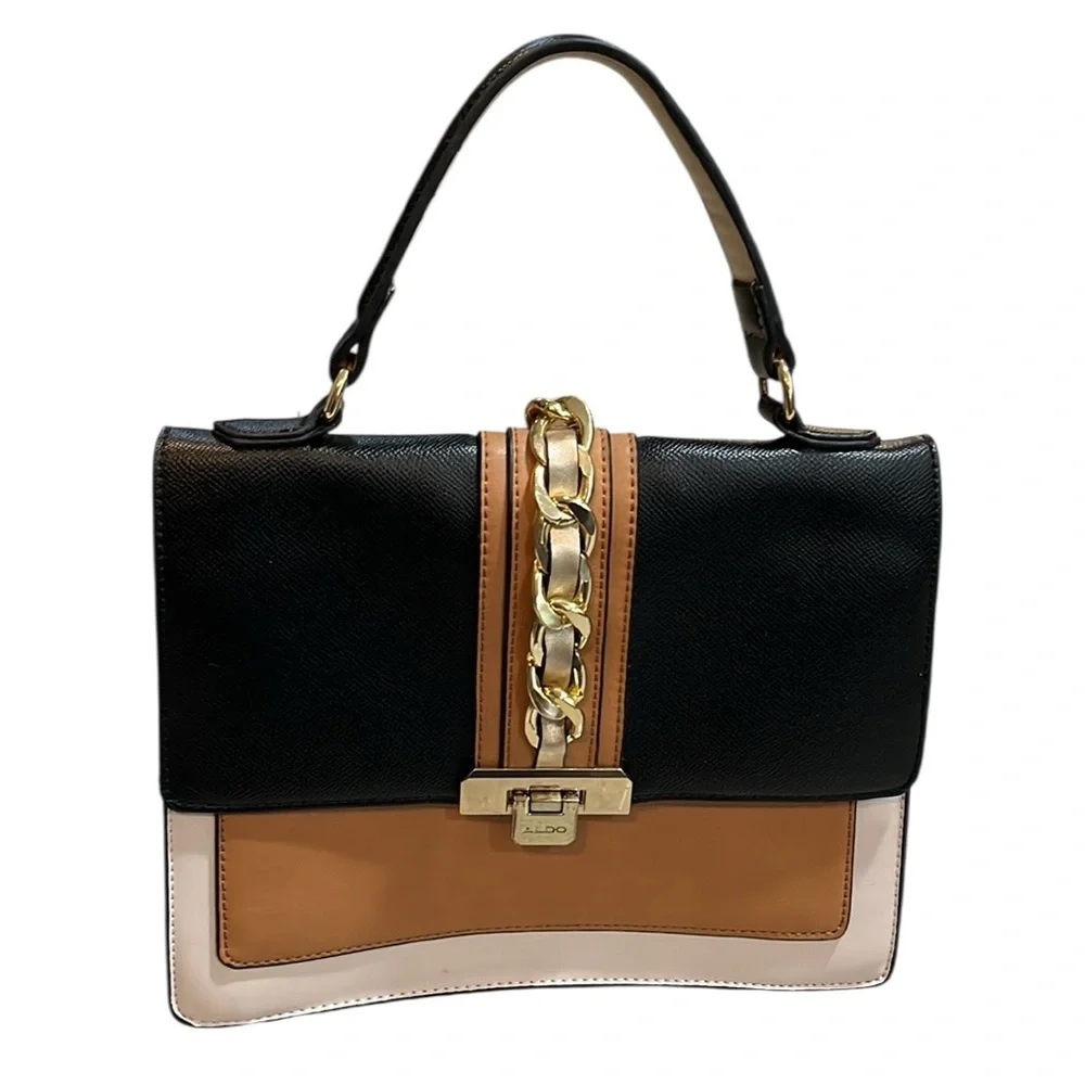 ALDO ANNIEBROOK COLORBLOCK FLAPPED SATCHEL BAG BLACK CAMEL TAN BLUSH PINK